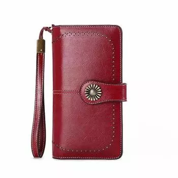 Женский кошелек из натуральной кожи, длинный кошелек на молнии с ремешком для денег, кошелек оранжевый