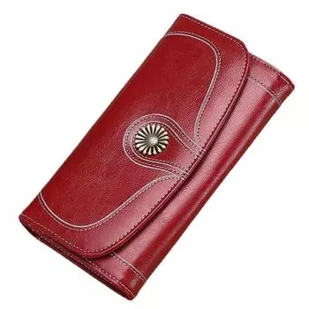 Женский кошелек из натуральной кожи, длинный многофункциональный винтажный женский кошелек бордовый