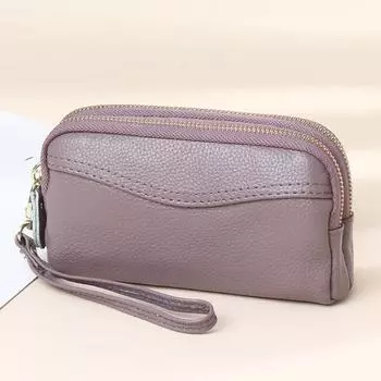 Женский кошелек из натуральной кожи с двойной молнией, клатч, кошелек для монет, большой емкости, женские кошельки, сумка для телефона серый