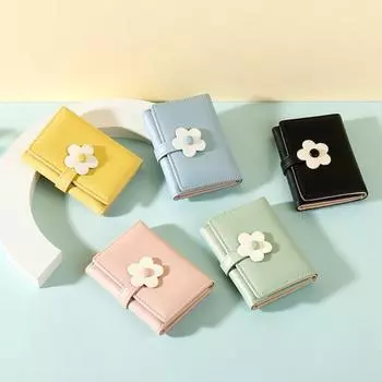 Женский кошелек класса люкс из искусственной кожи с цветочными пуговицами, тройной сгиб, держатель для карт с несколькими отделениями, короткий светло-зеленый
