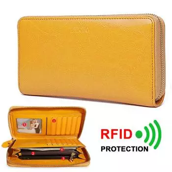 Женский кошелек-клатч из натуральной кожи, большой емкости, с несколькими держателями для карт, на молнии, длинный женский кошелек для путешествий жёлтый
