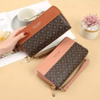 Женский кошелек-клатч нового стиля в тон: Двойной держатель для карт, кошелек для монет и сумка для мобильного телефона, большая вместимость, летняя универсальная мода розовый