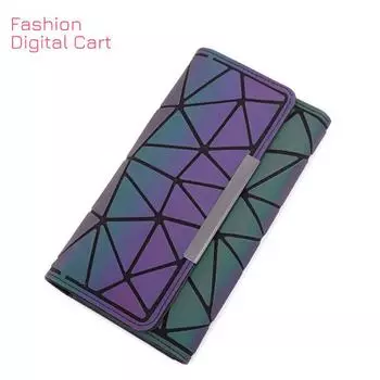 Женский кошелек-клатч, женский длинный серебристый кошелек, светящийся кошелек на молнии с геометрическим рисунком, женский модный светящийся клатч 1 чёрный