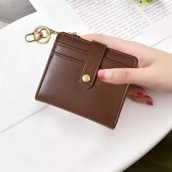 Женский кошелек, компактный брелок, держатель для карт, искусственная кожа, 6 отделений для карт, карман на молнии, окошечко для удостоверения личности, отделение для наличных, мини-кошелек коричневый