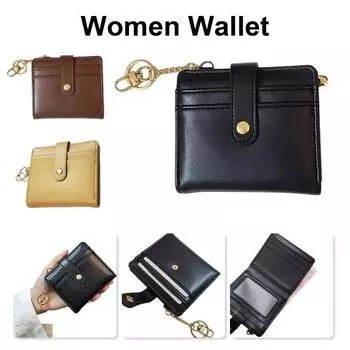 Женский кошелек компактный брелок держатель для карт искусственная кожа 6 отделений для карт на молнии монетница чёрный