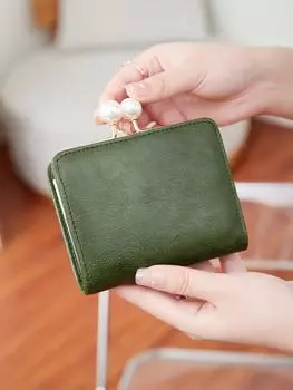 Женский кошелек короткий компактный трехслойный большой емкости ретро жемчужный кошелек высокого качества из искусственной кожи с несколькими отделениями для карт/монет ZeroWallet