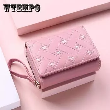 Женский кошелек, короткий модный кошелек с вышивкой Love Zero, женский кошелек в три сложения для карточек, кошелек из искусственной кожи с несколькими картами розовый