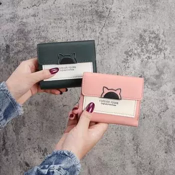 Женский кошелек, маленький кошачий кошелек, милый мини-кошелек, уникальный дизайн, женский контрастный металлический кошелек с металлической пряжкой, маленький кошелек для монет, портативный кошелек, новый чёрный