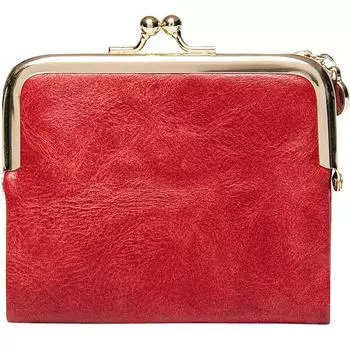 Женский кошелек, маленький женский компактный двойной кожаный кошелек с RFID, винтажный кошелек для монет с застежкой-молнией и замком поцелуя чёрный