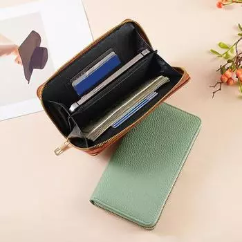 Женский кошелек на молнии, большой емкости, длинный кошелек, клатч для кредитных карт, наличных денег, для повседневного использования, покупок, работы коричневый