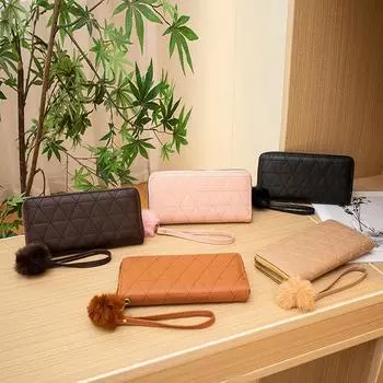 Женский кошелек новый длинный модный плюшевый кошелек для девочек большой емкости женский кошелек чёрный