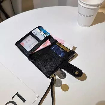 Женский кошелек, новый женский однотонный кошелек с рисунком личи, тонкий короткий кошелек, простая сумка для мелочи чёрный