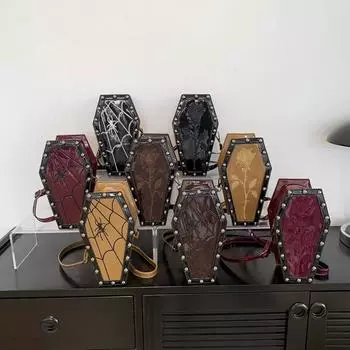 Женский кошелек-портмоне для гроба, мультяшный готический кошелек для монет, регулируемый повседневный кошелек с ремешком, сумка для мобильного телефона Y2K, кошелек на слинге для Хэллоуина