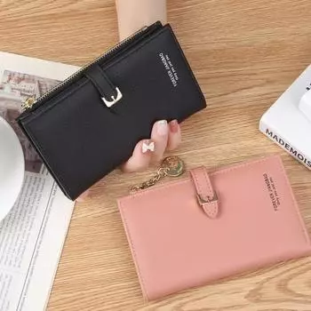 Женский кошелек, Роскошный кошелек из искусственной кожи, большая кнопка на молнии, двустворчатый держатель для карт с несколькими слотами, длинный тонкий кошелек для монет, сумка для денег, подарок для девочек красный