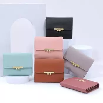 Женский кошелек, роскошный однотонный кошелек из искусственной кожи, тройной, с несколькими слотами, держатель для карт, короткий тонкий кошелек для монет, сумка для денег, подарок для девочек арбуз красный