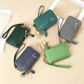 Женский кошелек, роскошный, высокого качества, короткий, винтажный кошелек, многоразовые кошельки для монет, натуральная кожа, женские кошельки с застежкой-молнией и брелоком
