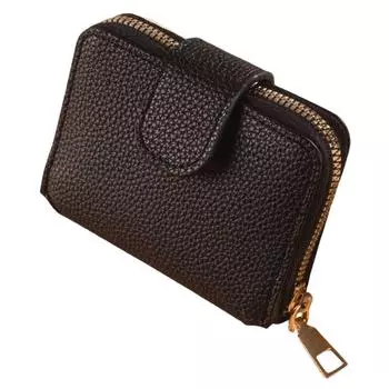 Женский кошелек с двумя сложениями, однотонный, держатель для кредитных карт, многофункциональный кошелек на молнии для монет, студенческий