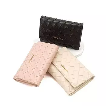 Женский кошелек с корейским плетеным узором: Элегантный держатель карт на молнии и вместительный кошелек для монет золотой