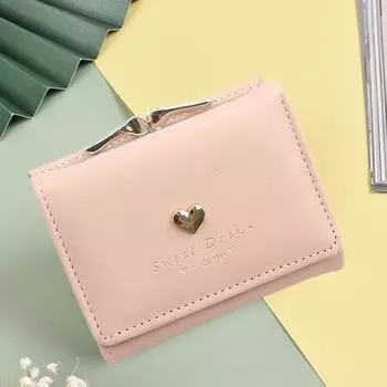 Женский кошелек с металлическим сердцем и надписью Love, модный, с тремя отделениями, карман для карт розовый