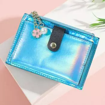 Женский кошелек с подвеской в виде цветка из искусственного жемчуга, переливающийся, портативный, складной, с несколькими отделениями для кредитных карт розовый