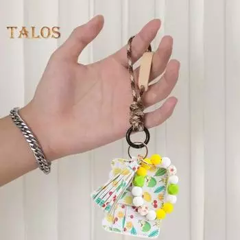 Женский кошелек с запястьем, кошелек с цветочным принтом, бисерный кошелек, брелок с кисточкой, держатель для монет и карт для ежедневных выходов на улицу D