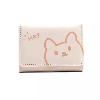 Женский кошелек, трехслойный, компактный, компактный, для монет, с кожаной текстурой, милый студенческий портативный кошелек с животным принтом чёрный