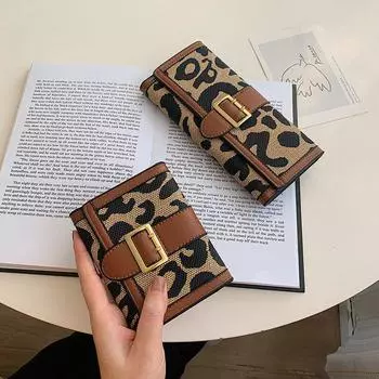 Женский кошелек тройного сложения с леопардовым принтом - модный и компактный держатель карт