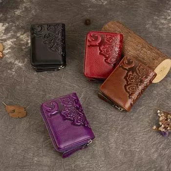 Женский кошелек, винтажная тисненая сумка для карт, многофункциональный кошелек для монет большой емкости коричневый