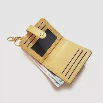 Женский кошелек Yousheng, компактный брелок для ключей, держатель для карт, искусственная кожа, 6 отделений для карт, карман на молнии, окошечко для удостоверения личности, отделение для наличных, мини-кошелек жёлтый