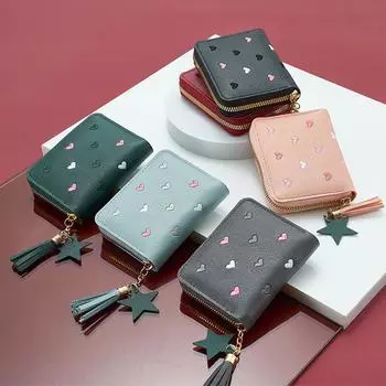Женский кошелек, женские мини-кошельки с кисточками, милый короткий кошелек на молнии из искусственной кожи, женский ручной кошелек