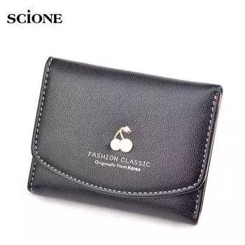 Женский кошелек, женский короткий кошелек, тройной чехол, многофункциональный складной кошелек вишнёвого цвета зелёный