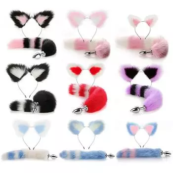 Женский косплей, сценическое представление, аниме, ролевая игра, лисий хвост, кошачьи уши, реквизит для вечеринки, принадлежности