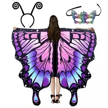Женский костюм бабочки Бабочка с красочной маской и повязкой на голову Шарф-бабочка Ткань Маскарадные костюмы для косплея Маскарадный бал One Size фиолетовый