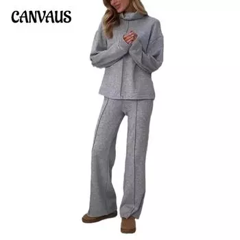 Женский костюм больших размеров, однотонный, повседневный, все в одном, трикотажный, с высоким воротом и длинными рукавами S хаки