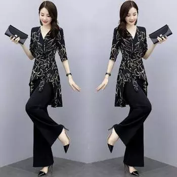 Женский костюм больших размеров, весенне-летний офисный полосатый костюм с короткими рукавами + брюки, комплект из 2 предметов XXXXL