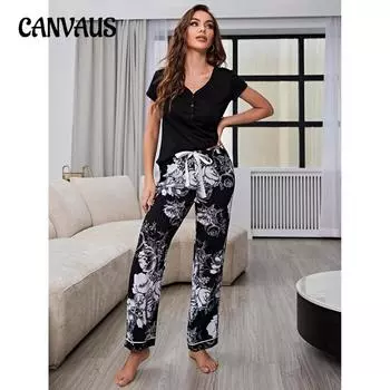 Женский костюм для домашней одежды, весенне-осенний тонкий повседневный пижамный костюм с короткими рукавами и длинными брюками