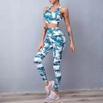 Женский костюм для фитнеса и йоги с высокой талией и принтом на ягодицах, быстросохнущий жилет и брюки, костюм из двух предметов