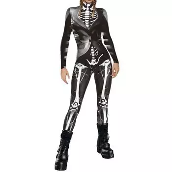 Женский костюм для косплея на Хэллоуин с цифровым принтом, обтягивающий комбинезон с длинными рукавами, одежда для выступлений L чёрный