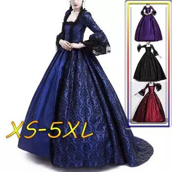 Женский костюм для косплея на Хэллоуин в викторианском стиле, средневековая королева, маскарад, вампир, черное готическое кружевное длинное придворное платье XXXXXL чёрный