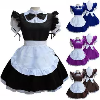 Женский костюм для косплея, женский головной убор, фартук с искусственным воротником, платье с бантом XXL чёрный