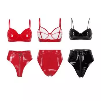 Женский костюм для ночного клуба Rave Pole Dance, комплект кожаного нижнего белья из 2 предметов, эластичный бюстгальтер, топ с трусиками, боди Babydoll S