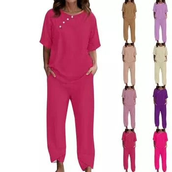 Женский костюм для отдыха, пижама, свободные брюки с короткими рукавами, домашняя одежда из двух предметов L