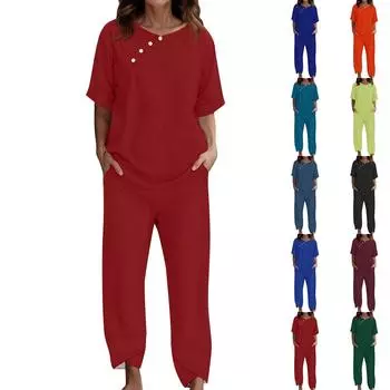 Женский костюм для отдыха, пижама, свободные брюки с короткими рукавами, домашняя одежда из двух предметов L чёрный