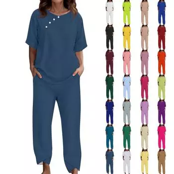 Женский костюм для отдыха, пижама, свободные брюки с короткими рукавами, домашняя одежда из двух предметов L темно-зеленого