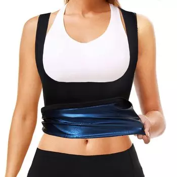 Женский костюм для сауны, спортивный жилет, майки для тренировок, корректирующее белье, тренажер для талии, толстовка для похудения, формирователь тела, улавливающая тепло, рубашка из горячего полимера для упражнений S чёрный/серебряный