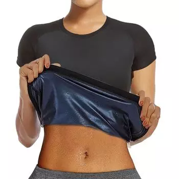 Женский костюм для сауны, спортивный жилет с короткими рукавами, тренажер для талии, рубашки для похудения, топы для тренировок, корректирующее белье, спортивная компрессионная футболка, футболка для фитнеса S/M чёрный/серебряный