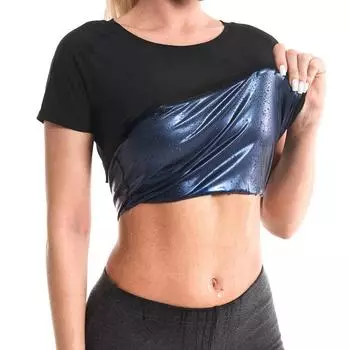 Женский костюм для сауны, термофутболка для тренировок, майка, корректирующее белье, жилет для сауны, тренажер для талии, пот, формирователь тела, рубашка для похудения, толстовка для фитнеса S/M чёрный/серебряный