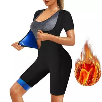 Женский костюм для сауны, толстовка, тренажер для талии, жилет для похудения, горячие полимерные топы для тренировок, комбинезон, корректирующее белье, шорты для фитнеса, сауны, толстовка для формирования всего тела S синий/чёрный