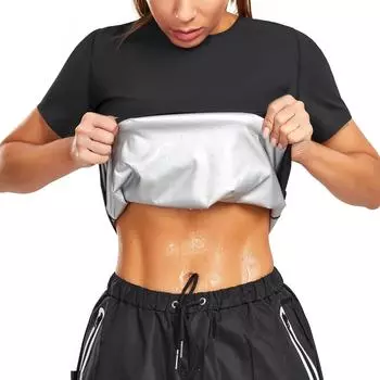 Женский костюм для сауны, тренажер для талии, футболка для пота для сауны, майки для тренировок, корректирующее белье, толстовка для похудения, нижнее белье для коррекции фигуры S/M чёрный/серебряный