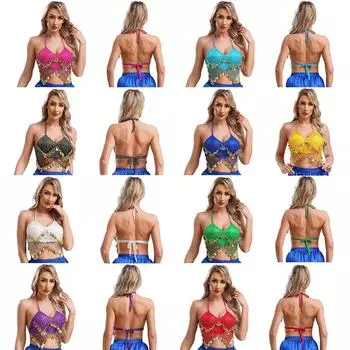 Женский костюм для танца живота, бюстгальтер с пайетками, топ с кисточками, бюстгальтер для вечеринки в стиле самба-ча-ча One Size золотой/чёрный